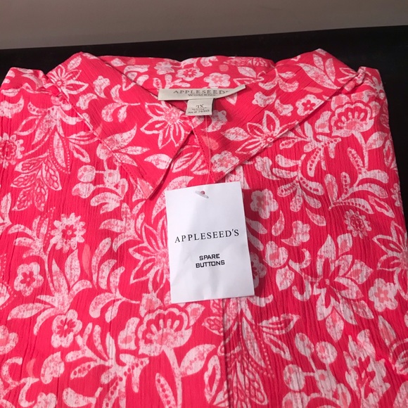 Appleseed's Tops Appleseeds 3x Crinkle Floral Big Shirt Hot Pink